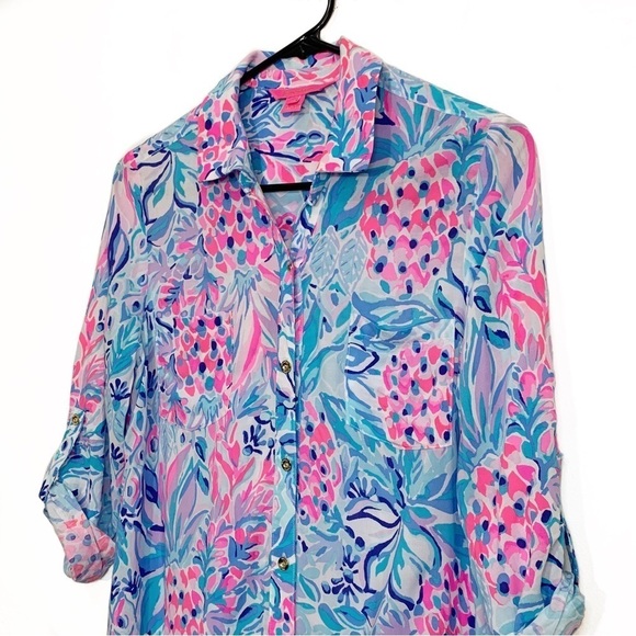 Lilly Pulitzer Natalie Long Sleeve Button Up Cover Up Shirt Dress Tunic size XXS - Picture 3 of 5